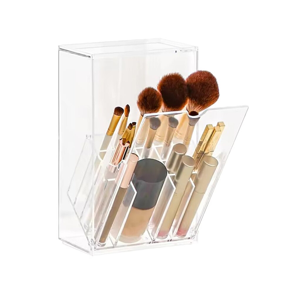 Clear Cosmetic Brush Storage Box, Makeup Brush Holder with Lid, Large-Capacity Design for Organize the Vanity Desk