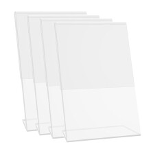 Acrylic Sign Holder 5x7In, 4 Pack Clear Plastic Sign Holder with Hidden Slanted Back, Flyer Document Paper Display Stand