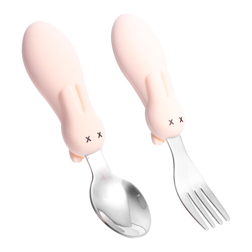 2Sets Baby Gabel Set Kurzgriff Silikon Cartoon