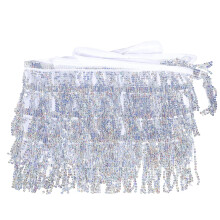 2Pcs Silver Sequin Fringe Skirt Belly Dance Hip Wrap Dance Stage Skirt