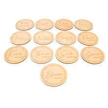 65Pcs Baby Monthly Wooden Growth Cards Khaki Round Discs for Photo Use