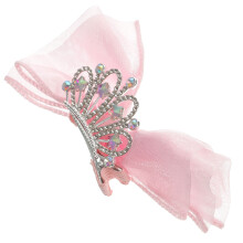 5Pcs Girls Pink Crown Bow Hair Accessories Mesh Alloy Rhinestone