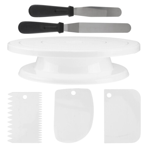 3Sets Rotating Cake Stand for Decorating White Stable 360 Turn Design
