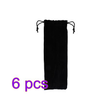 6Pièces Pochette Pliable En Flanelle Noire Pour Pailles Accessoires