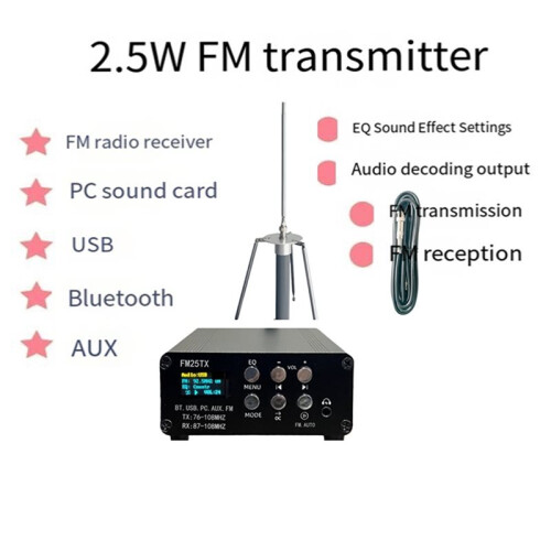 FM25TX 2.5W FM Transmitter Stereo, Audio Playback and Transmission Function  MP3 Wireless Player EU Plug 1