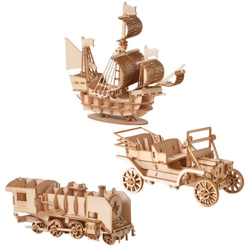 6Ensembles Puzzle 3D Bois Éducatif Enfants Marron Clair