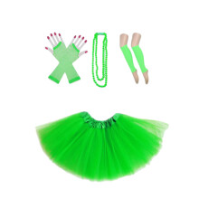 2Pcs 80S Costume Accessories Green Lace Gloves Fishnet Necklace Set