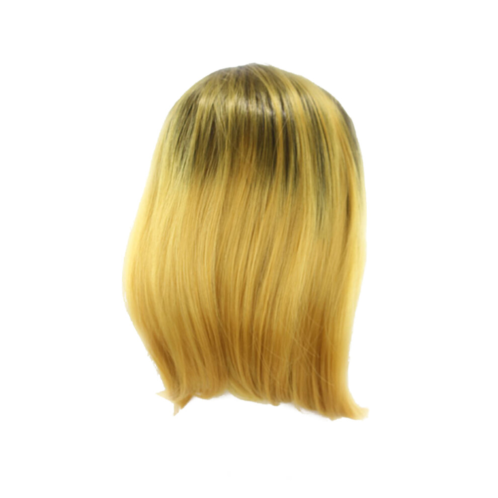 Inoomp Unisex Yellow 2Pcs Gradient Bob Wig Women Cosplay Synthetic Hair Natural Look