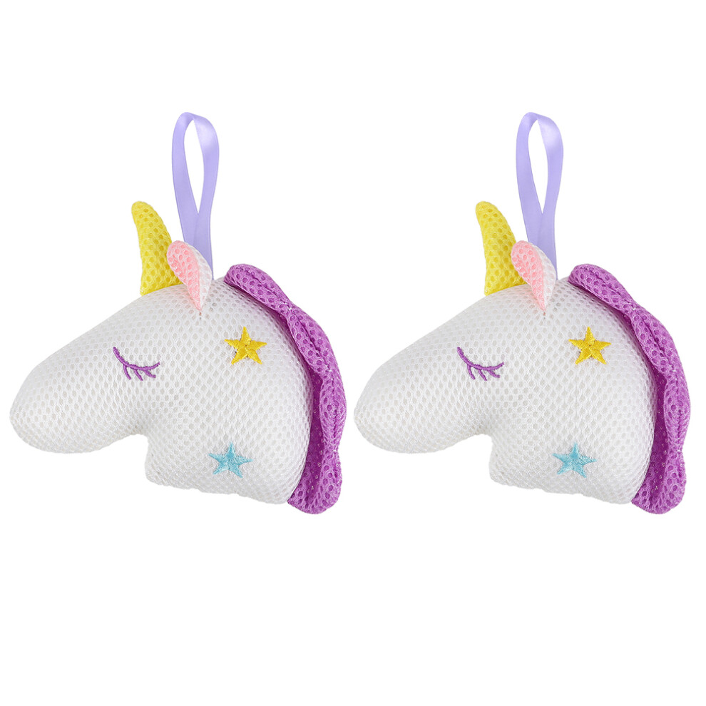 Inoomp 4Pcs Unicorn Shower Brush Ball Soft Mesh Bath Sponge Assorted Color