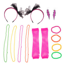 2Pcs Colorful 80S Costume Accessories Necklace Earrings Headband Set
