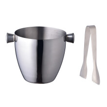 3Pcs Portable Stainless Steel Ice Bucket for Bar with Ice Tongs Silver
