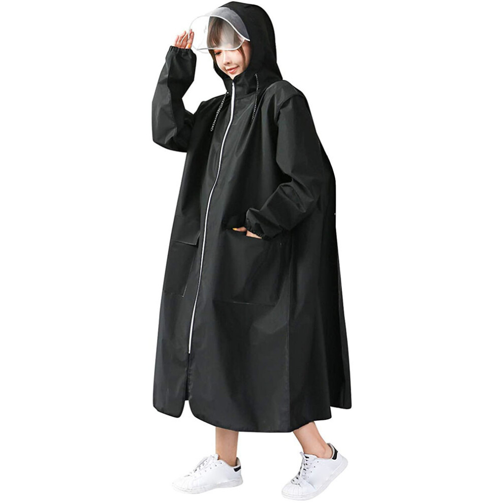 2Pcs Waterproof Adult Rain Poncho Lightweight Portable Raincoat Black 3648157137384