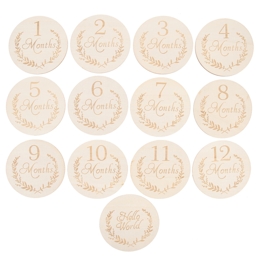 Villcase 39Pcs Baby Milestone Wooden Cards Recyclable Beige Home Growth Markers