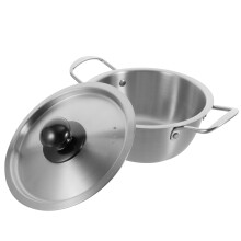 2Sets Double Ear Stainless Steel Instant Noodle Pot Silver Cooking Pot