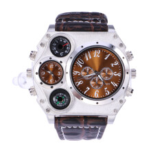 3Pcs Brown Men Sports Quartz Watch Dual Movement Waterproof PU Band