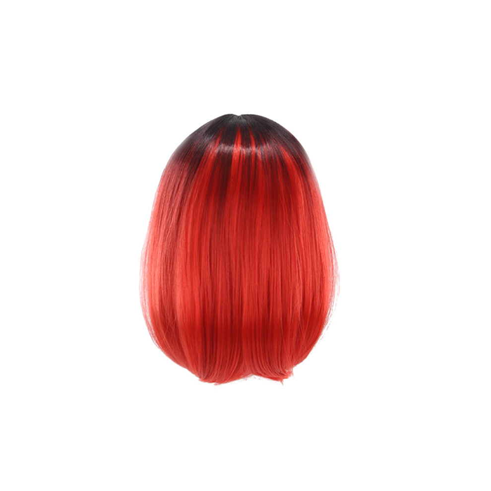 Villcase Unisex Red 3Pcs Synthetic Bob Wig Gradient For Women Cosplay Party Wear