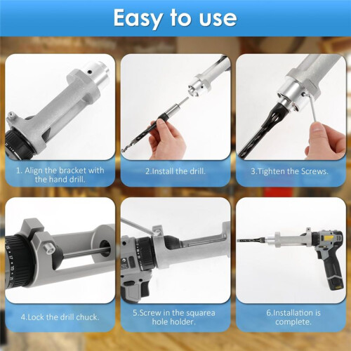 Square Hole Drill Bit Adapter with Drill Bits, Mortising Attachment, Aluminum Hole Drill Mounting Bracket, Drill Fixing 2