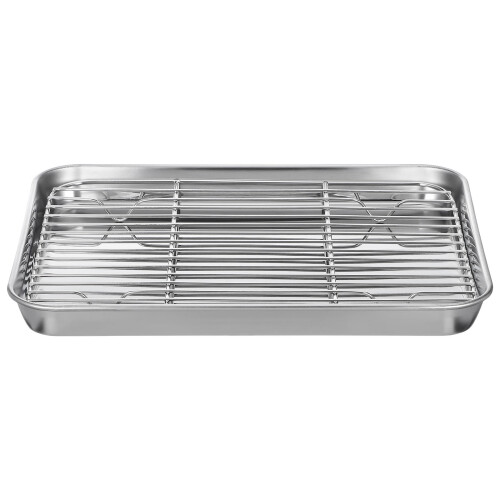 Silver Baking Pan with Wire Rack Stainless Steel Heavy Duty Use