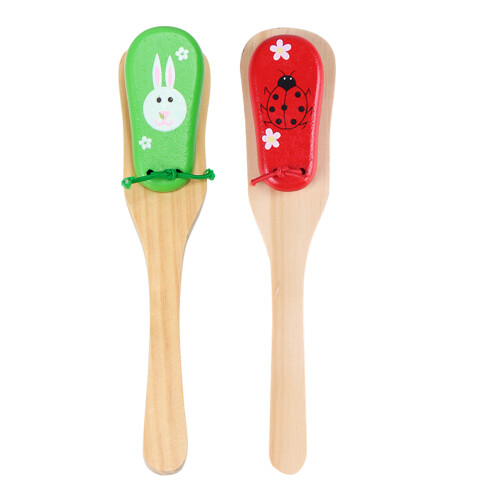 6Pcs Assorted Color Long Handle Castanet Toy Kids Musical Percussion
