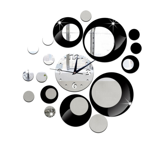3Pcs Black Mirror Wall Clock Stickers 3D Acrylic DIY Wall Decoration