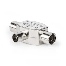 Satelliten- & Antennenadapter | IEC (Koax) Stecker | 2x Koax Buchse | vernickelt | 75 Ohm | T-Splitter | Metall | Silber | 1 St. | Box