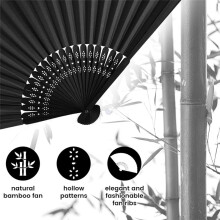 Decorative Hand Fan Foldable, 12PCS Black Folding Dance Popping Paper Fans Handheld Chinese Style Crafts