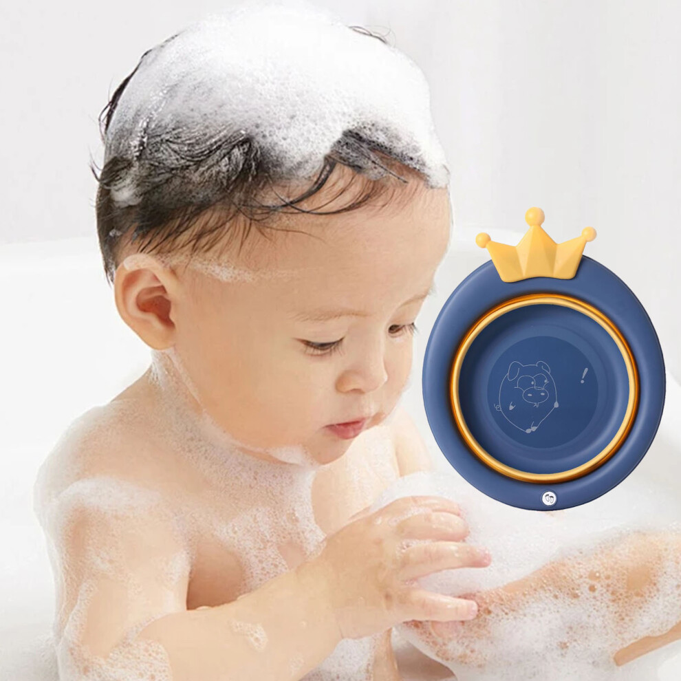 Portable Folding Baby Basin Cartoon Tub Dark Blue