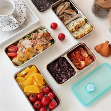 Portable Lunch Box Reusable Snack Box with Lid Stainless Steel Double Compartment Snack Box Food Storage Box with Lid