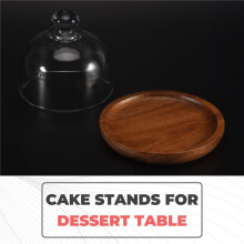 Support de Dessert Multifonctionnel Plat à Gâteau en Acacia avec Couvercle en DôMe Assiette à Gâteau pour HôTels à la Maison (4 PièCes)