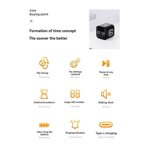 Timer Flip Gravity Sensor  Timer Countdown&Countup 5/10/30/60min&Custom Timing for Work Learning Kitchen Cooking 2