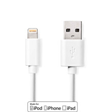Lightning Kabel | USB 2.0 | Apple Lightning, 8-polig | USB-A Stecker | 480 Mbps | Vernickelt | 3,00 m | Rund | PVC | Weiß | Box