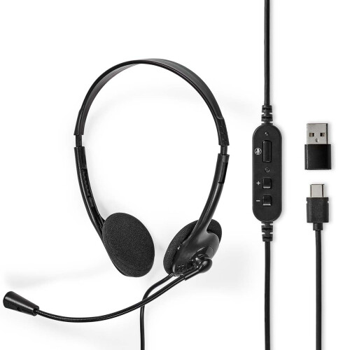 Căști pentru PC | On-ear | Stereo | USB Type-A / USB Type-C | Microfon pliabil | Negru