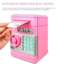 Electronic Piggy Bank Automatic Security Coin Cash Savings Box Password Key Lock Bank ATM Gift for Children Red