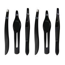 2Sets Ergonomic Black Eyebrow Clip Tweezers for Women Makeup Use