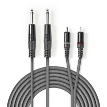 Stereoäänikaapeli | 2x 6.35 mm uros | 2x RCA uros | Niklattu | 5.00 m | Pyöreä | Tummanharmaa | Pahvikotelo