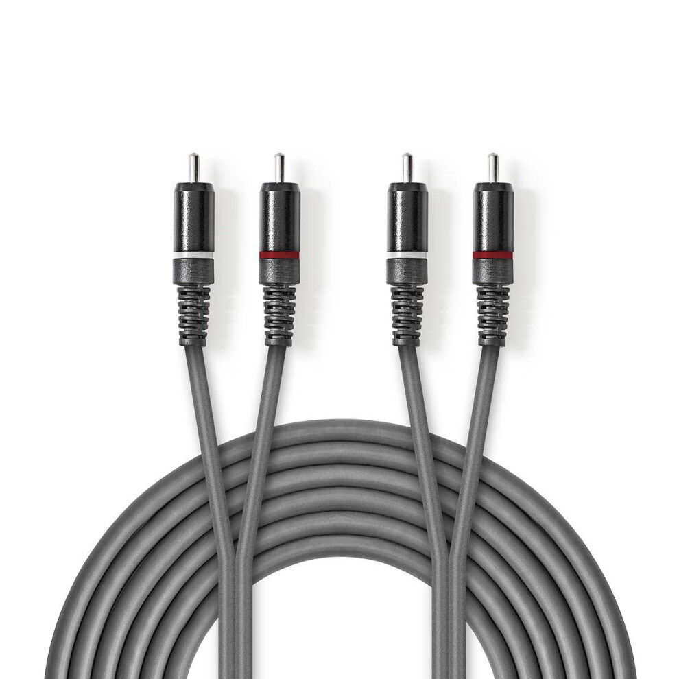 Stereo Audio Cable | 2X Rca Male | 2X Rca Male | Nickel Plated | 3.00 M | Round | | Cardboard Sleeve Dark/Gray 5412810295371