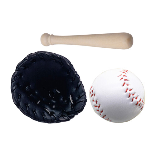 5Sets Mini Baseball Kit Durable PU Pine Wood Assorted Color Toy