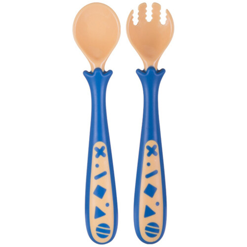 3Sets Baby Training Utensils Blue Bendable Spoon Fork Infant Tableware