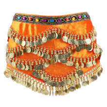 2Stk Hüfttuch Bauchtanz Rock Damen Orange Mit Münzen
