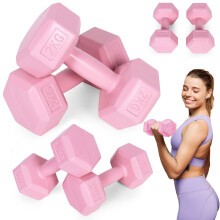 Juego de mancuernas hexagonales 2x2 kg, pesas de ejercicio, carga fitness, rosa, ModernHome