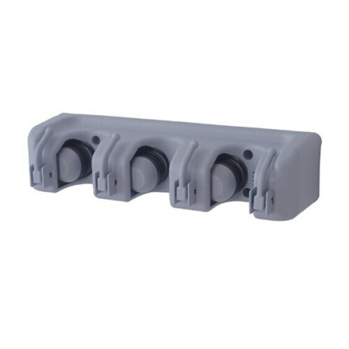 3Pcs Bathroom Wall Mounted Mop Holder Grey 3 Position 4 Hook