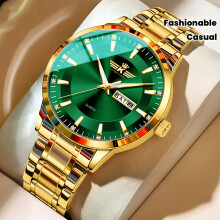 (All Golden With Green Surface)Mens Dual Calendar Steel Watch Mixed Colours