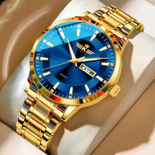 (All Golden With Blue Face)Mens Dual Calendar Steel Watch Mixed Colours