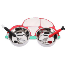 2Ensembles Plat Bébé Rouge En Acier Antidérapant Avec Fourchette