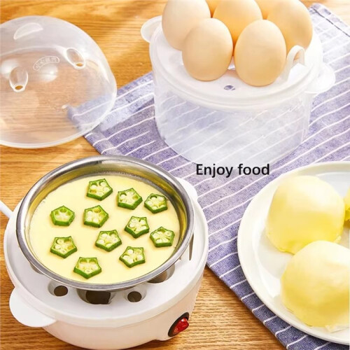 Electric Egg Cooker Automatic Steamer Double Layer Multi Function Breakfast Machine Appliance for Boiling Poaching EU 2