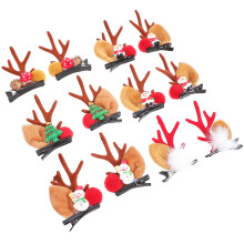 12Paires Barrettes Cornes De Cerf Très Légères Polyester Colorées Noël