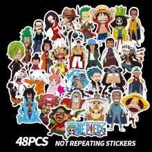 48pcs One Piece Anime Cartoon Stickers Laptop Luggage Car Pvc Waterproof Decals