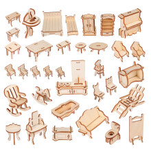 3Ensembles Modèles Meubles En Bois 3D Puzzle DIY Jouet Éducatif Coloré