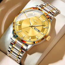 (Golden Strap Golden Dial)Mens Dual Calendar Steel Watch Mixed Colours