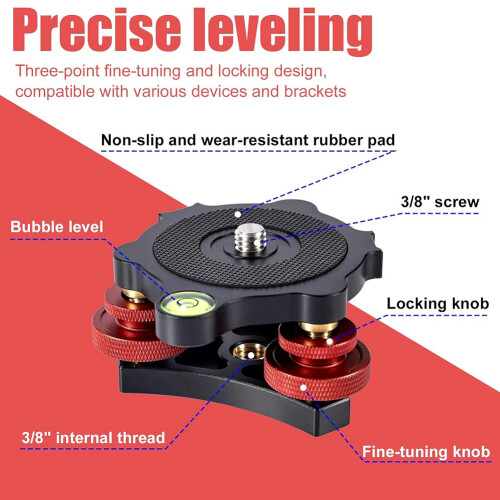 2pcs Tripod Leveling Base, Camera Leveler Tripod Leveler 3-Axis Tri-Wheel  3/8in Thread +/-5 Precision Adjustment 2